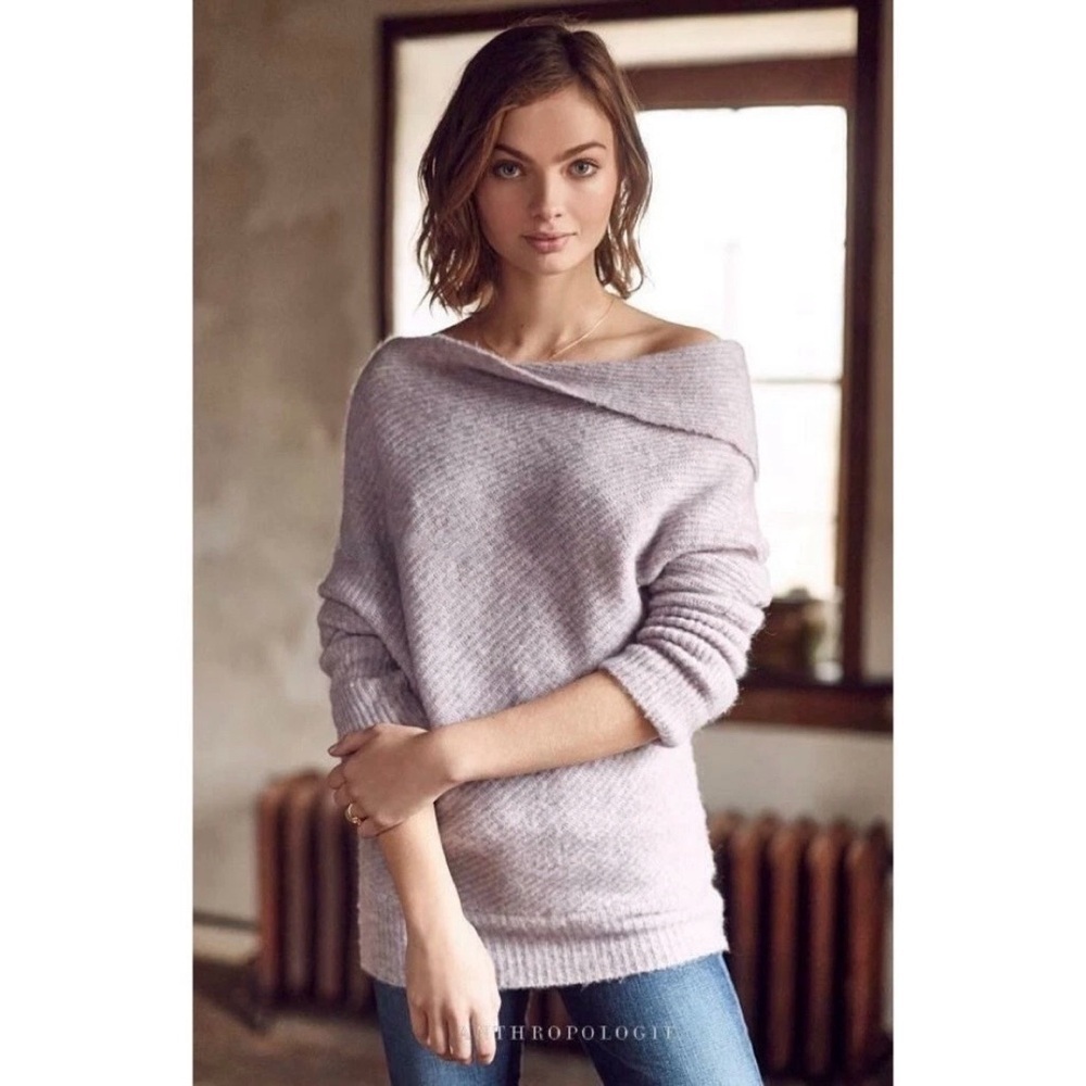 Anthropologie Moth Small Wool Caya Off The Shoulder Ribbed Sweater Made in Italy